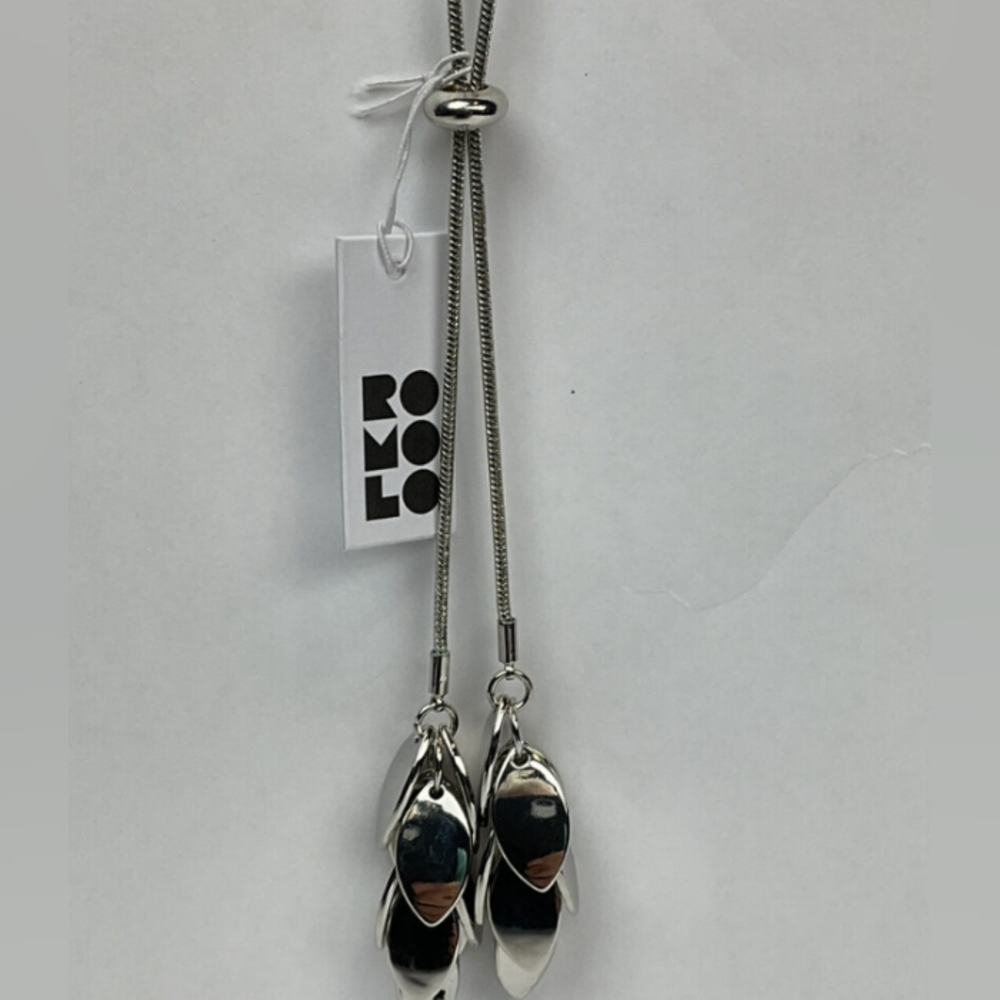 NWT Romolo Modern Silver Lariat 18" Adjustable Pendant Necklace - Picture 2 of 4